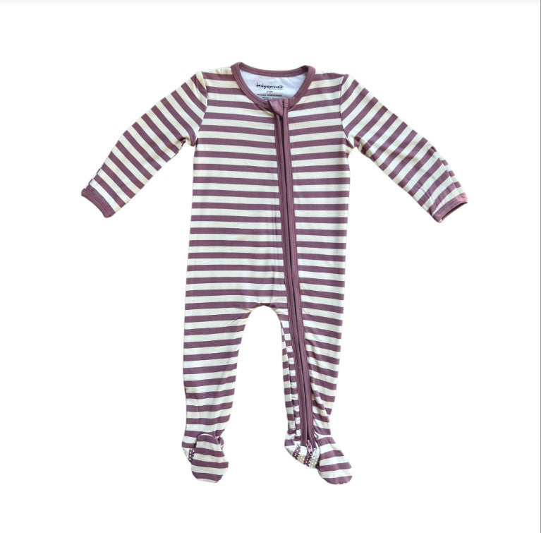 Mauve Stripe Footie Romper