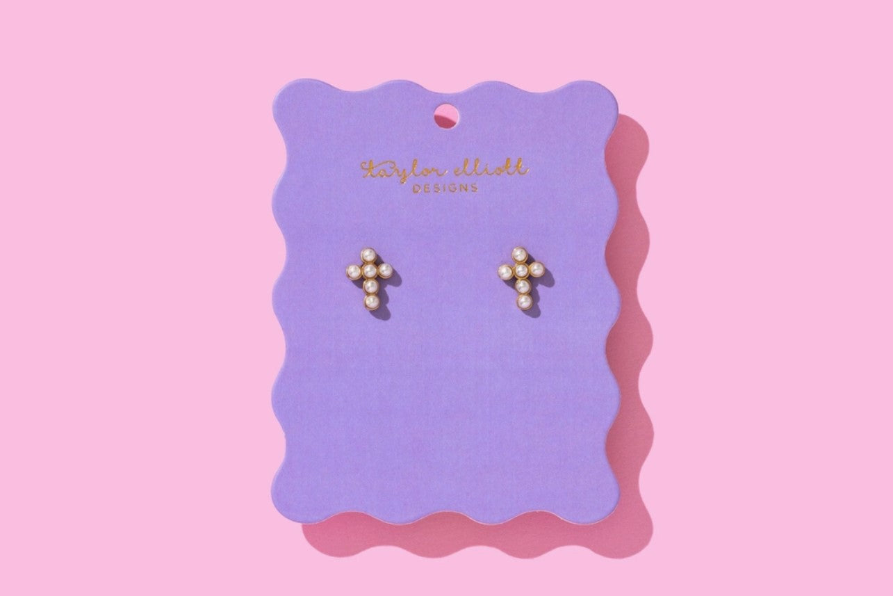 Pearl Cross Earrings