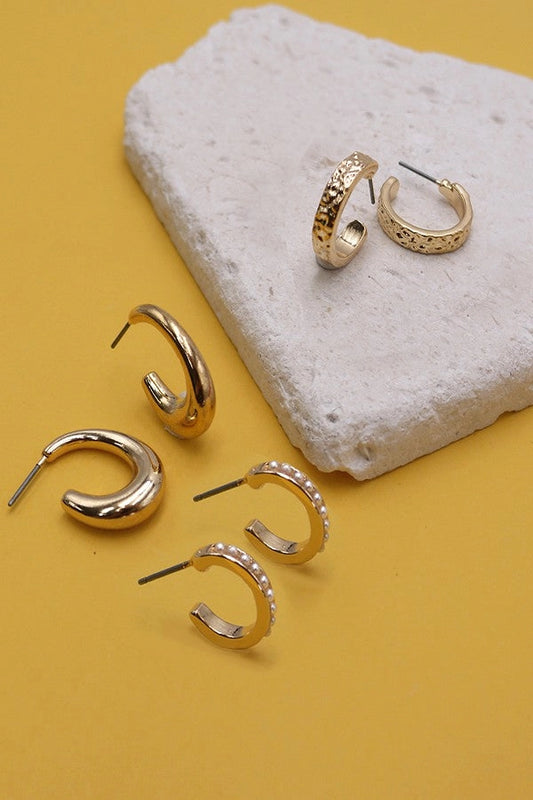 Pearl Mini Hoop Trio Set Earrings