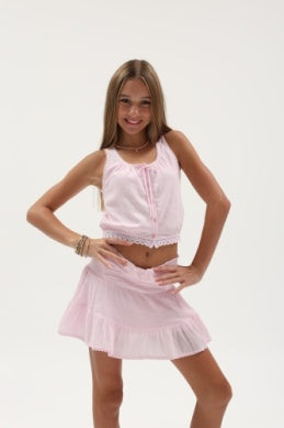 Pink Gauze Trimmed Tank