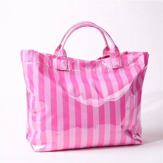 Large Striped Vinyl Tote Bag