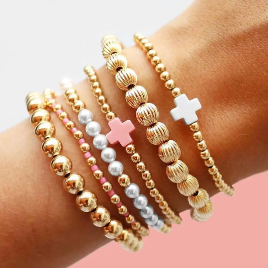Plated Beading Pearl Cross Multilayer Bracelet