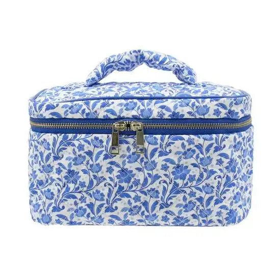 Karma Blue Floral Toile Quilted Makeup Bag