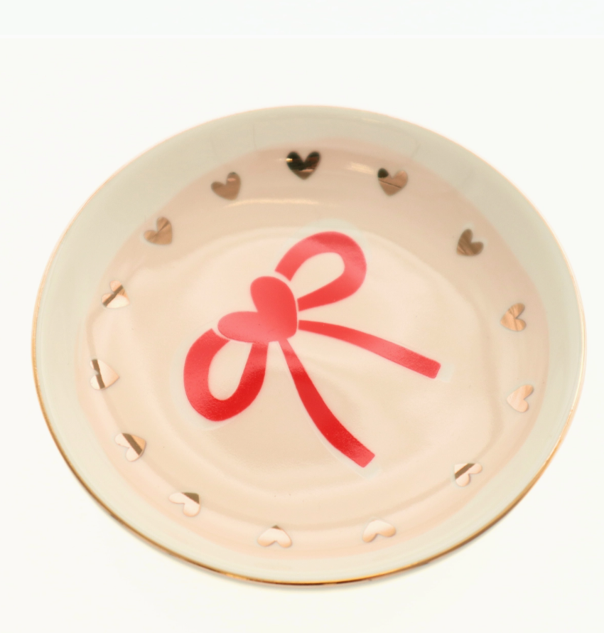 Red Bow Gold Heart Trinket Dish