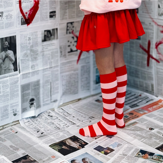 Red + Pink Stripe Socks
