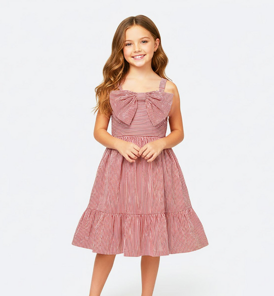 Striped Strappy Dress with Bow