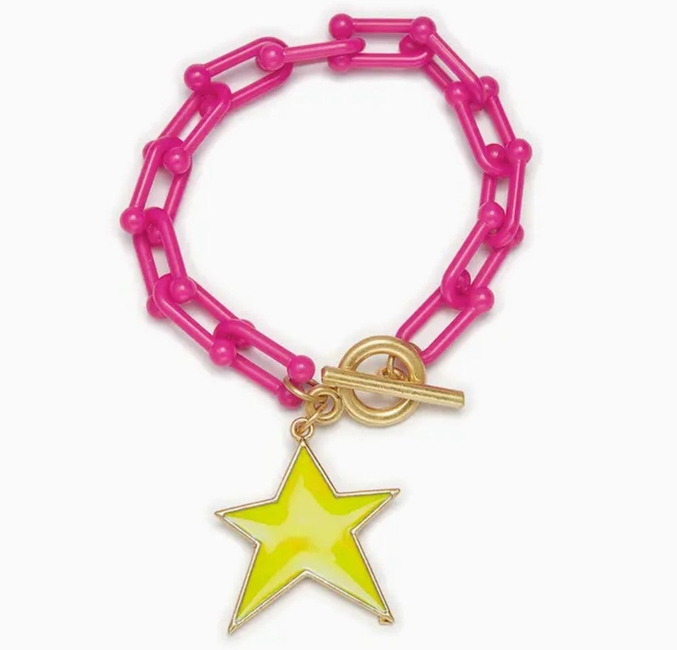 Pink Enamel Star Charm Bracelet