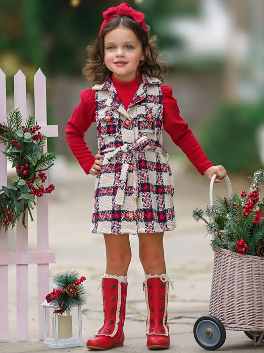 Plaid Dress and Turtleneck Set