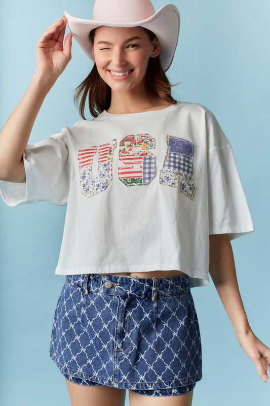 USA Applique Cropped Tee