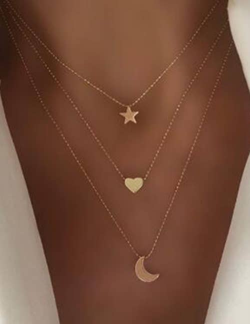 Triple Layer Heart Moon Star Necklace