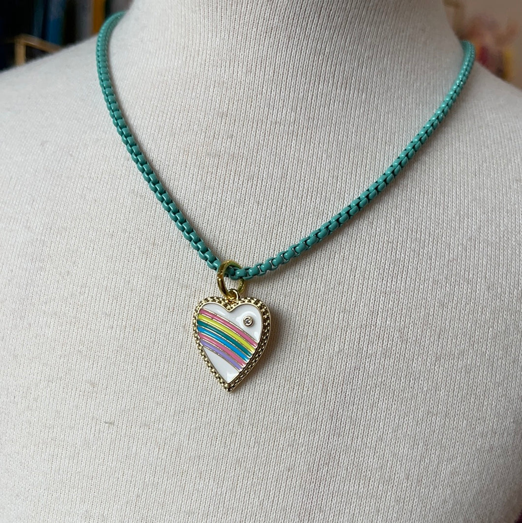 Teal Rainbow Heart Necklace
